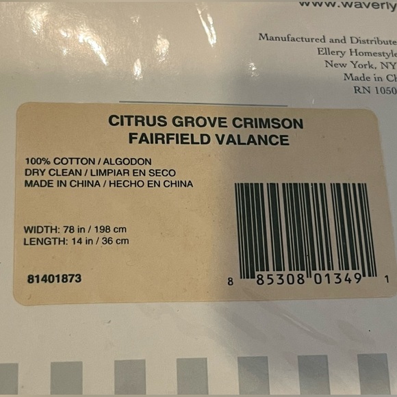 Waverly Fairfield valance citrus grove crimson 78” width by 14” length (3) new - Picture 2 of 5